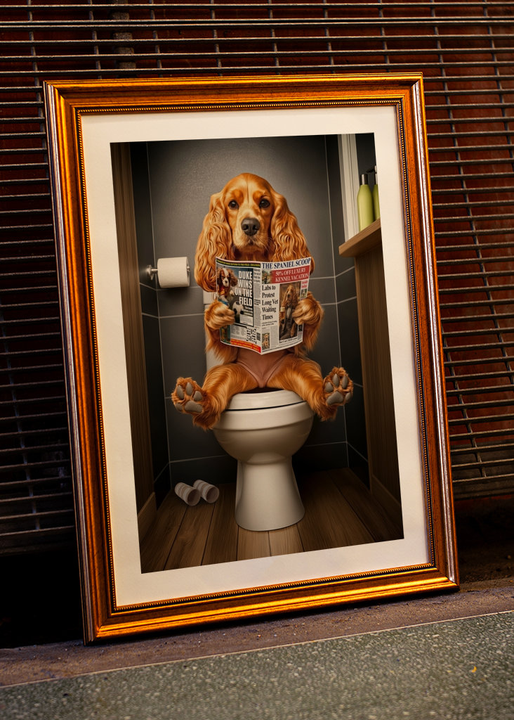 Cocker Spaniel on the Toilet
