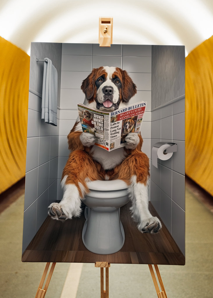 Bernhardiner auf der Toilette