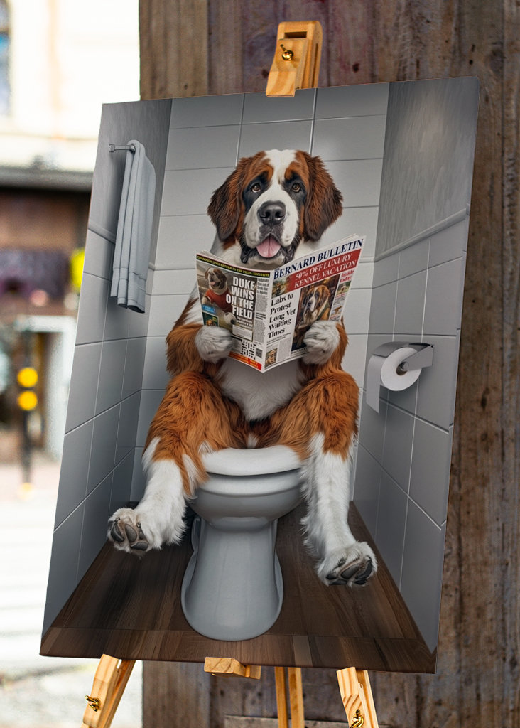 Bernhardiner auf der Toilette