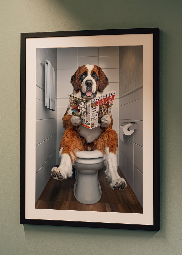 Bernhardiner auf der Toilette