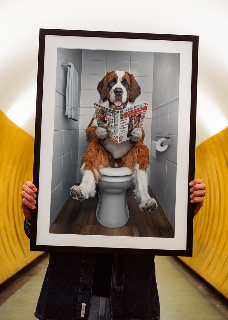 Bernhardiner auf der Toilette