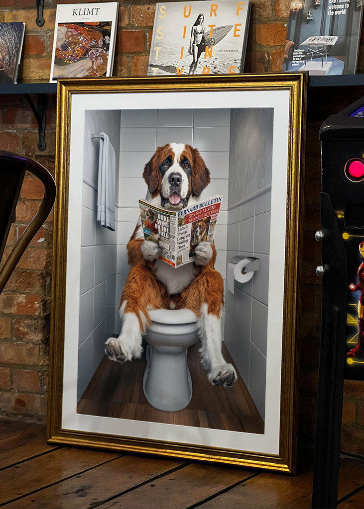 Bernhardiner auf der Toilette