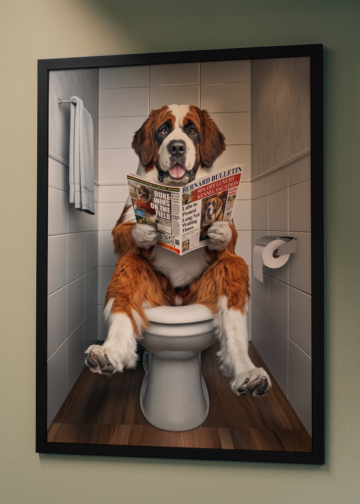 Bernhardiner auf der Toilette