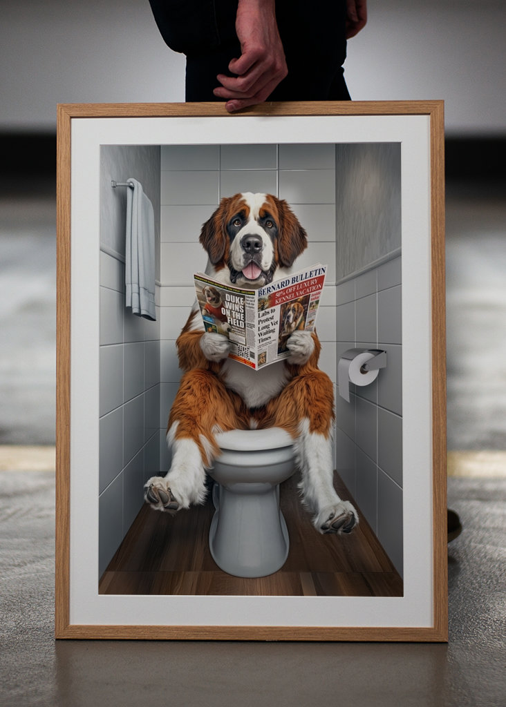 Bernhardiner auf der Toilette