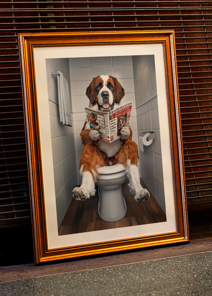 Bernhardiner auf der Toilette