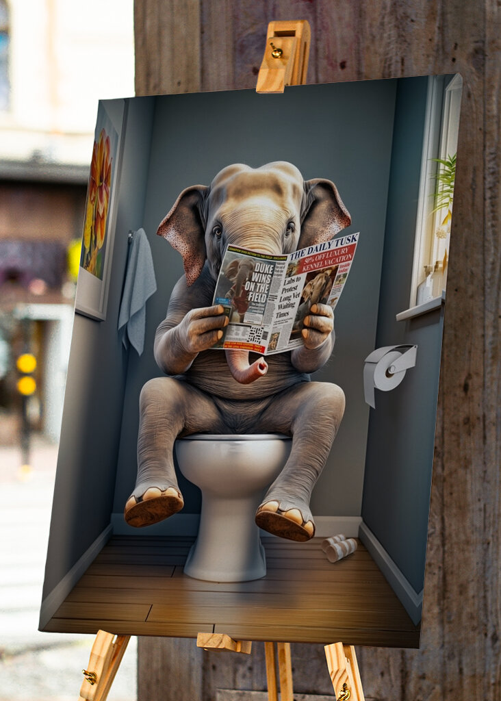 Éléphant sur les toilettes