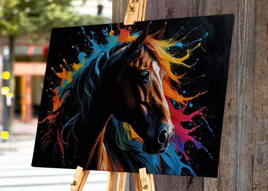 Farverigt portræt af hestehoved