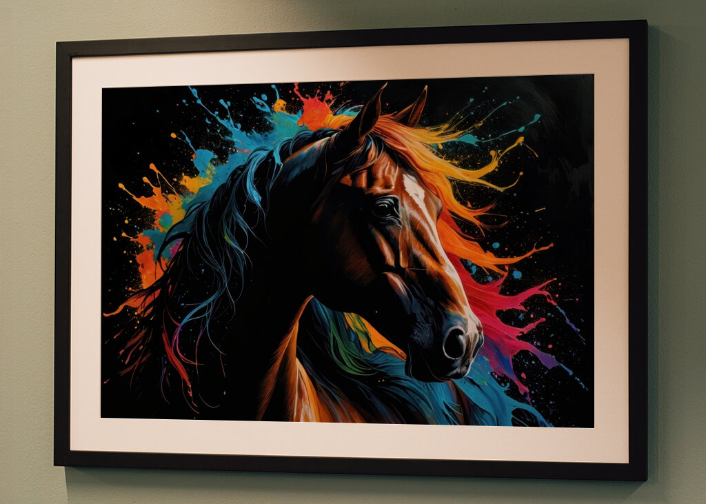 Farverigt portræt af hestehoved