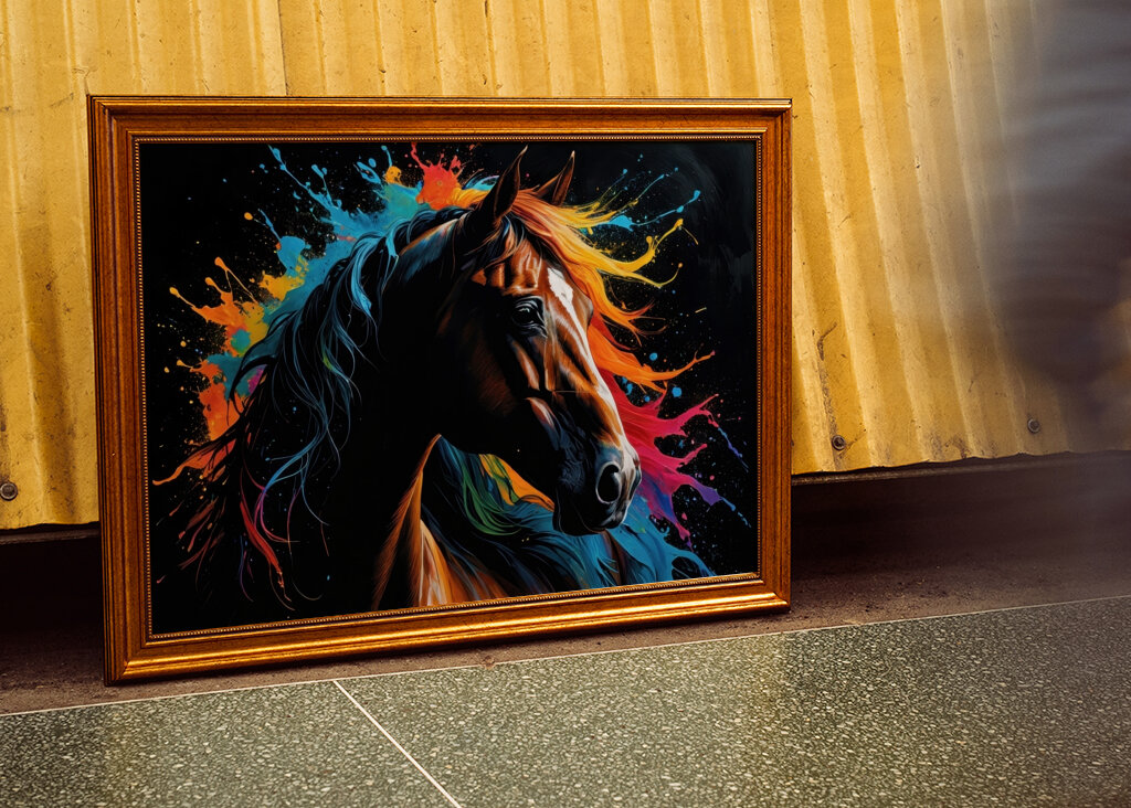 Farverigt portræt af hestehoved