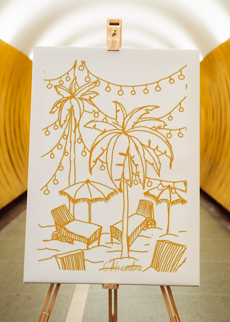 Palm trees on beach, in orange