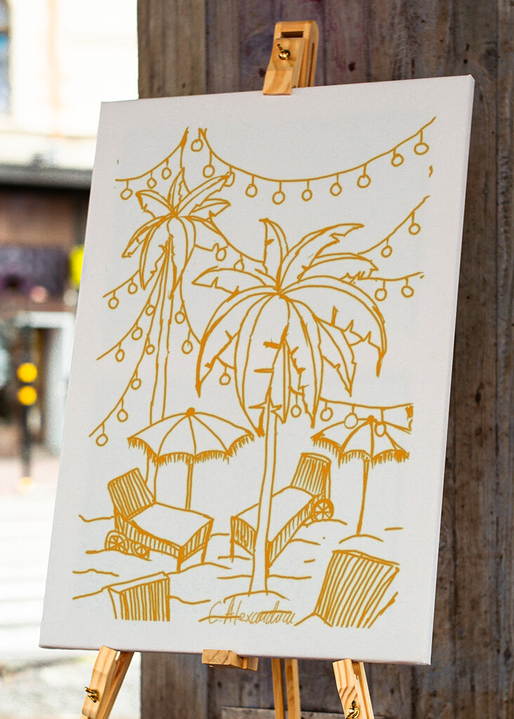 Palm trees on beach, in orange