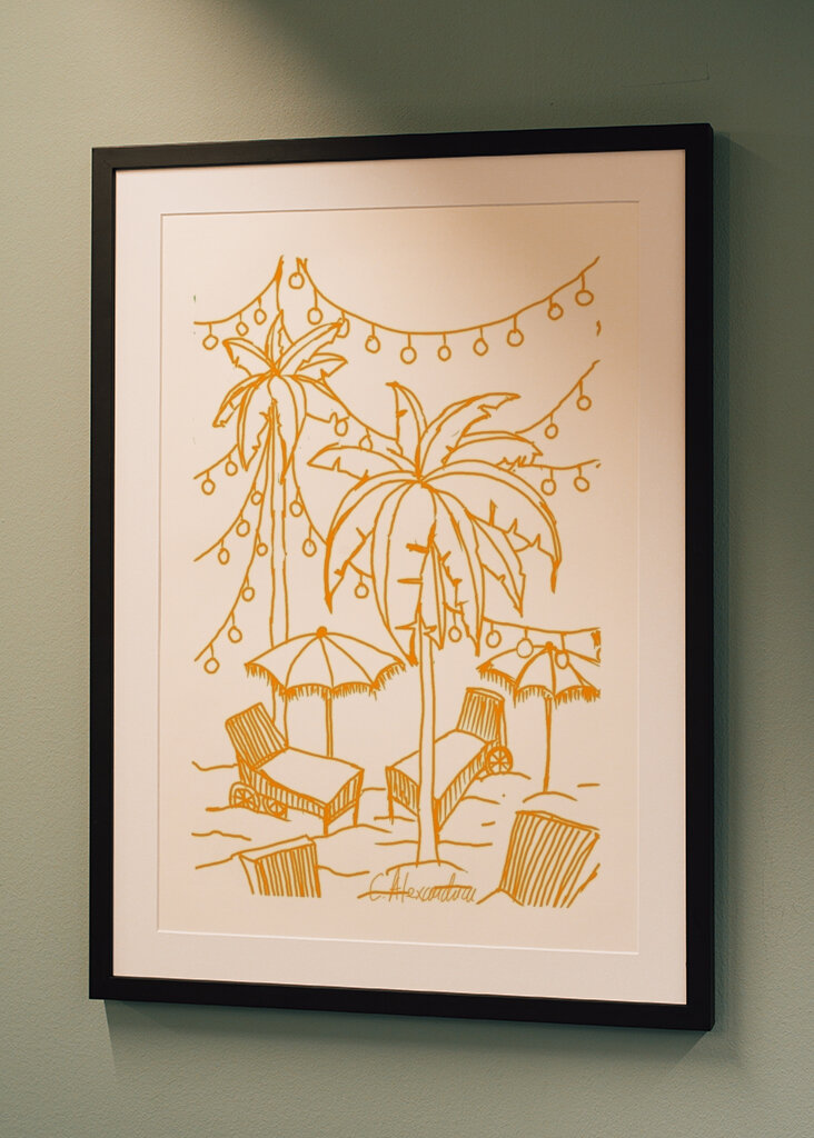 Palm trees on beach, in orange