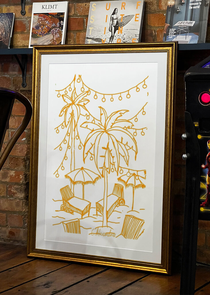 Palm trees on beach, in orange