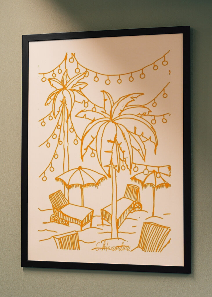 Palm trees on beach, in orange