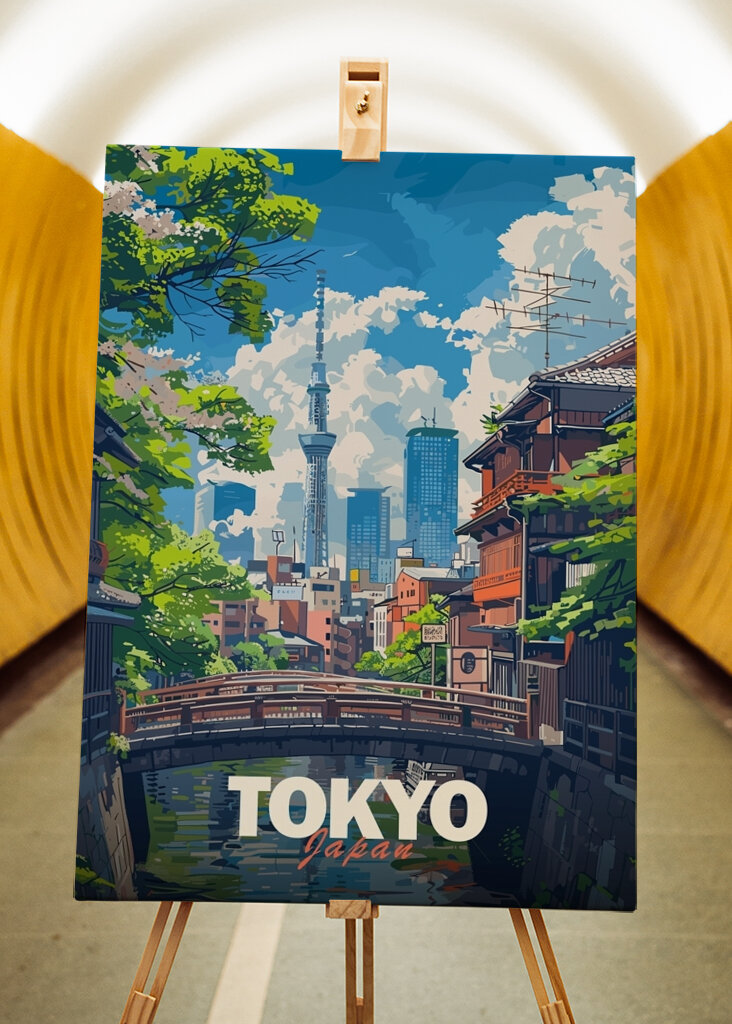 Plakát s cestováním po Tokiu