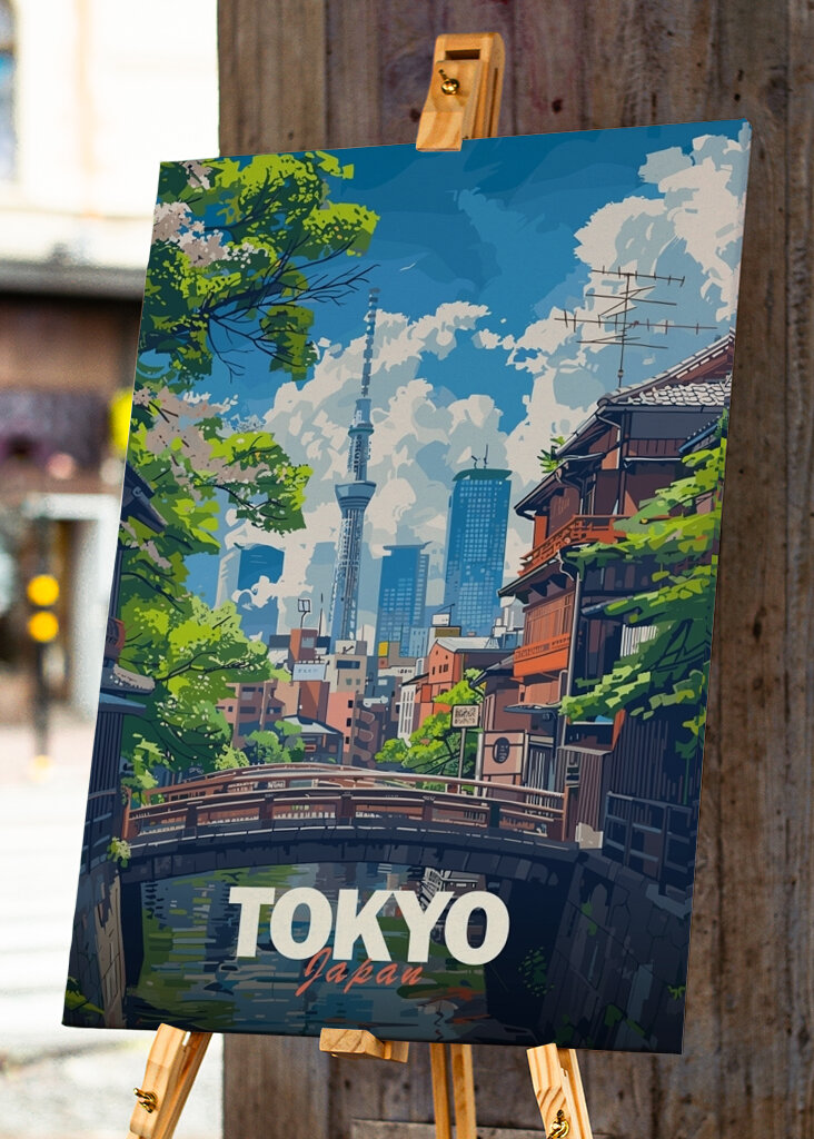 Plakát s cestováním po Tokiu