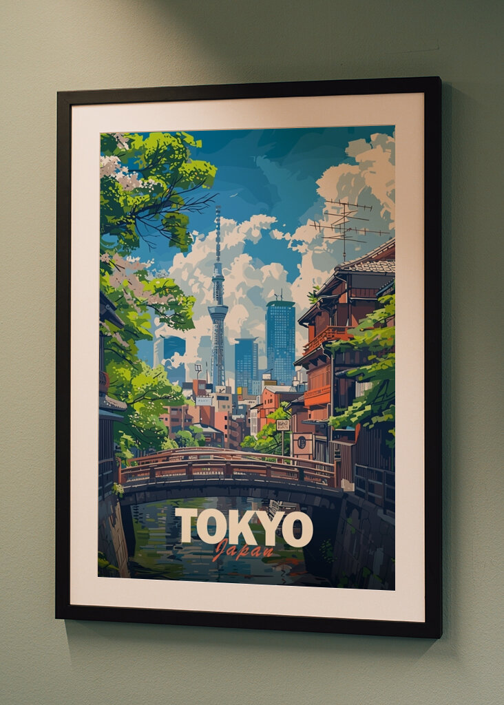 Plakát s cestováním po Tokiu