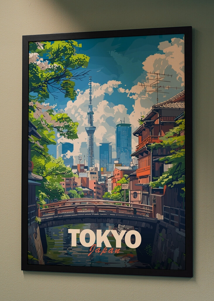 Plakát s cestováním po Tokiu