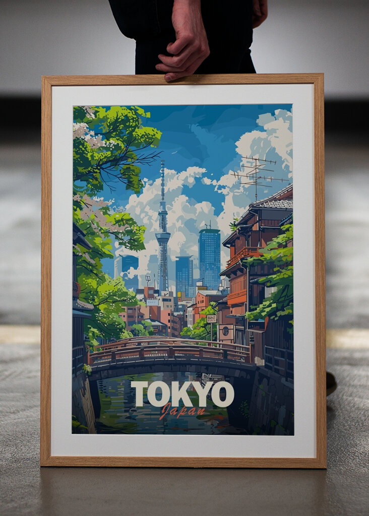 Plakát s cestováním po Tokiu