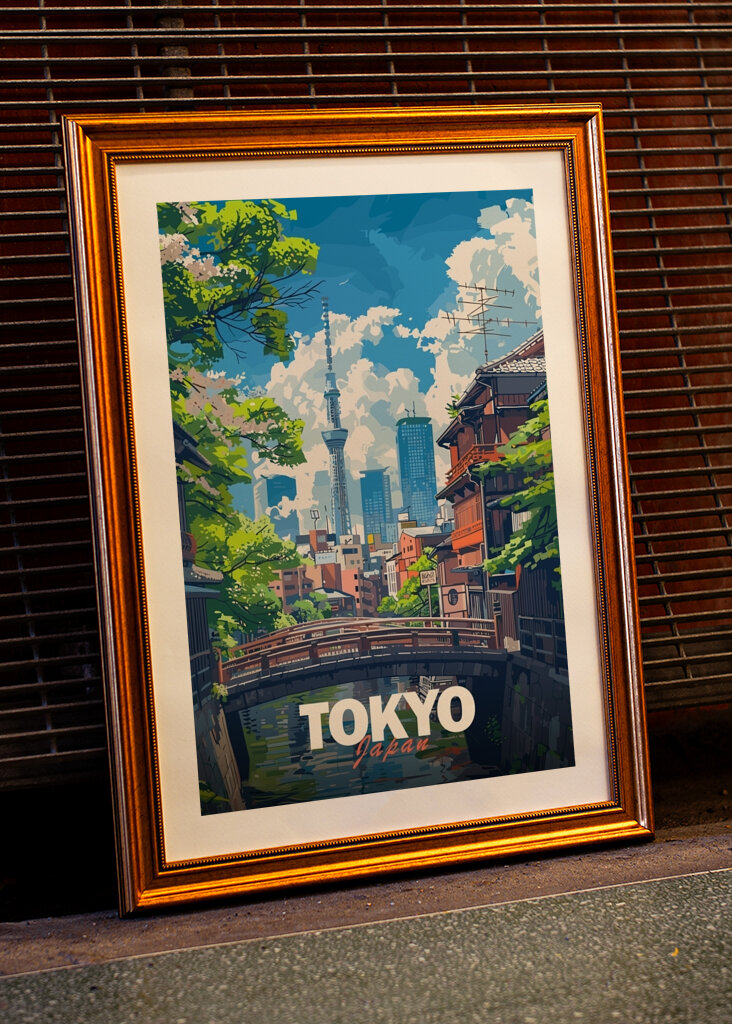 Plakát s cestováním po Tokiu