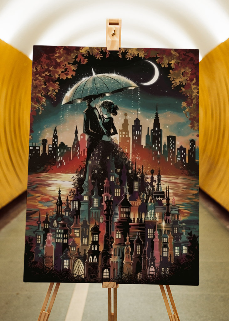 Romantisches Paar in der Herbststadt