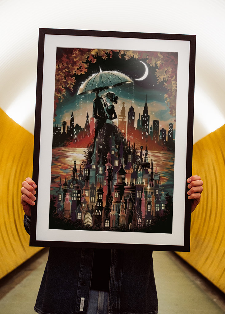 Romantisches Paar in der Herbststadt