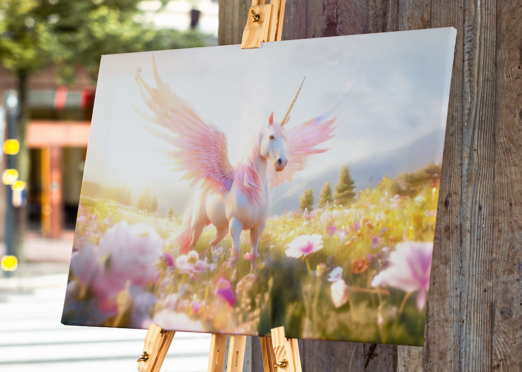 Enhörning med vingar på en äng