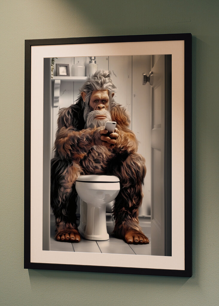 Bigfoot using Phone on Toilet