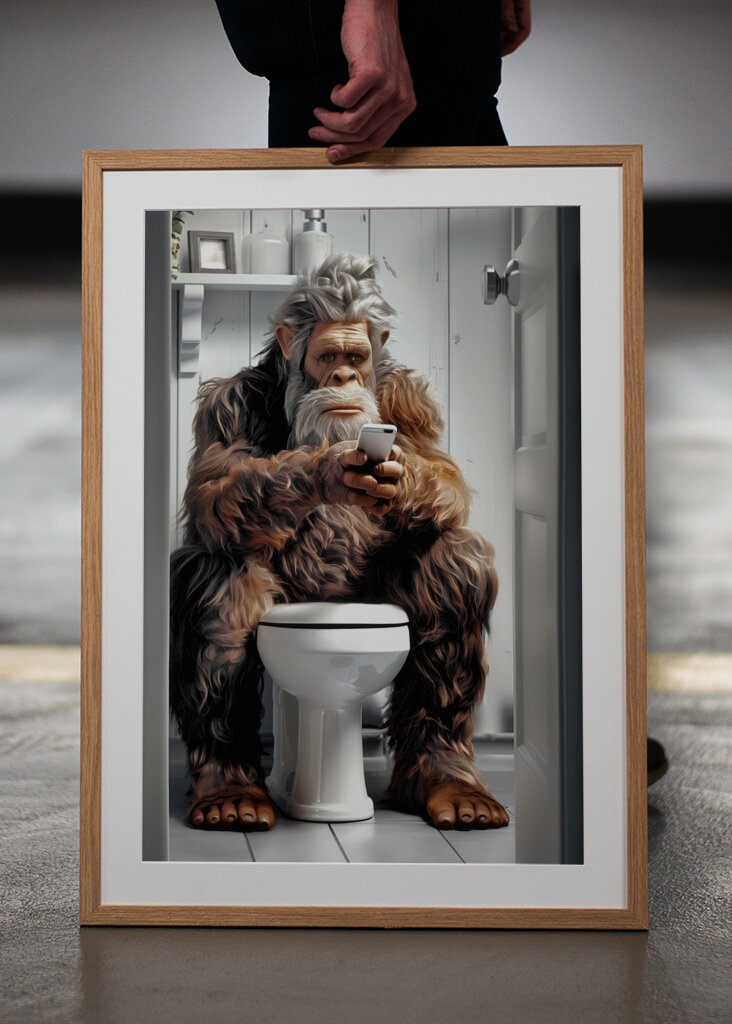 Bigfoot using Phone on Toilet