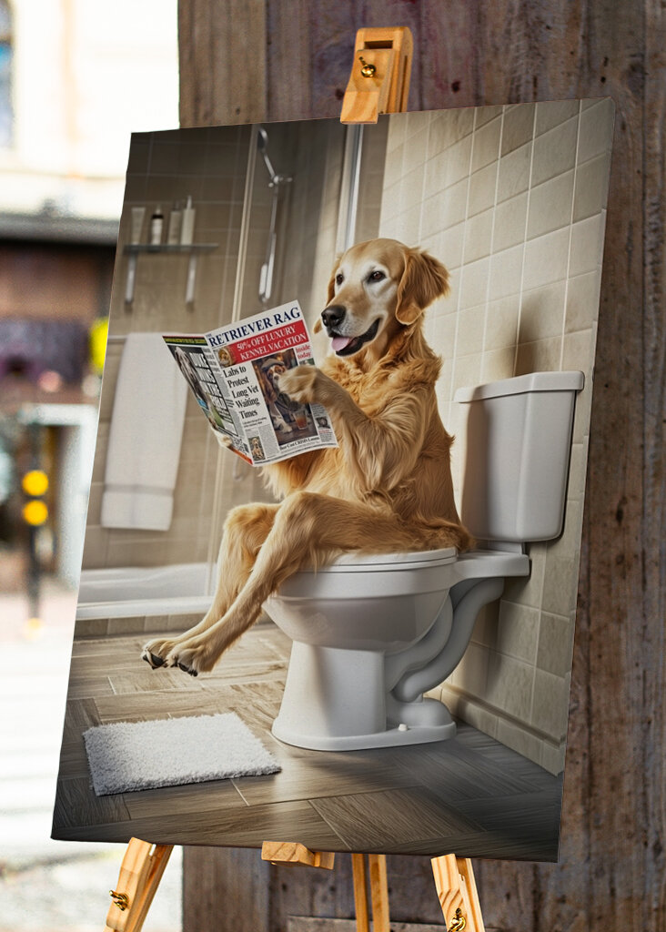 Golden Retriever sur les toilettes