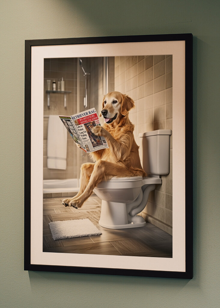 Golden Retriever sur les toilettes