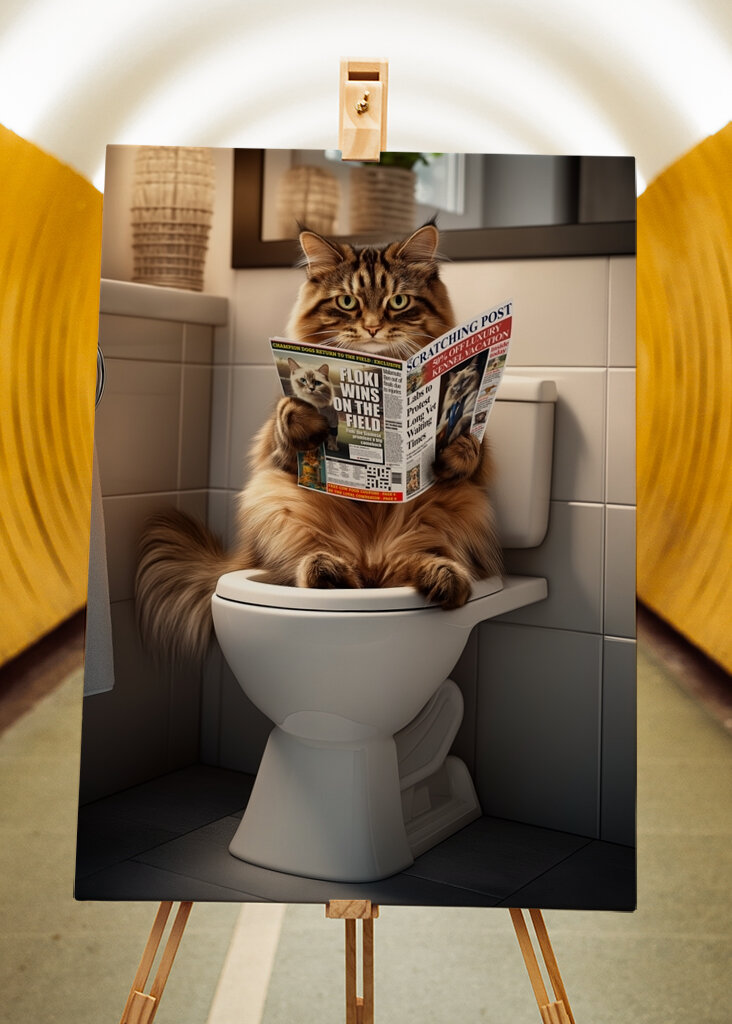 Norwegische Waldkatze auf der Toilette