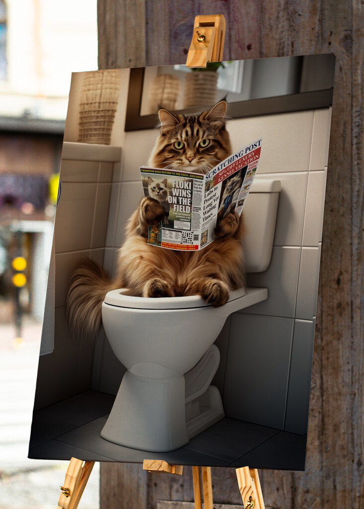 Norwegische Waldkatze auf der Toilette