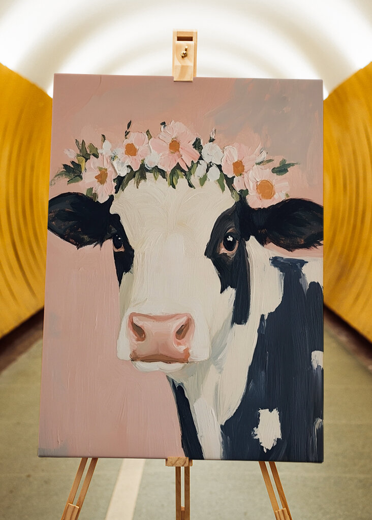 Cow meme flower drone pink