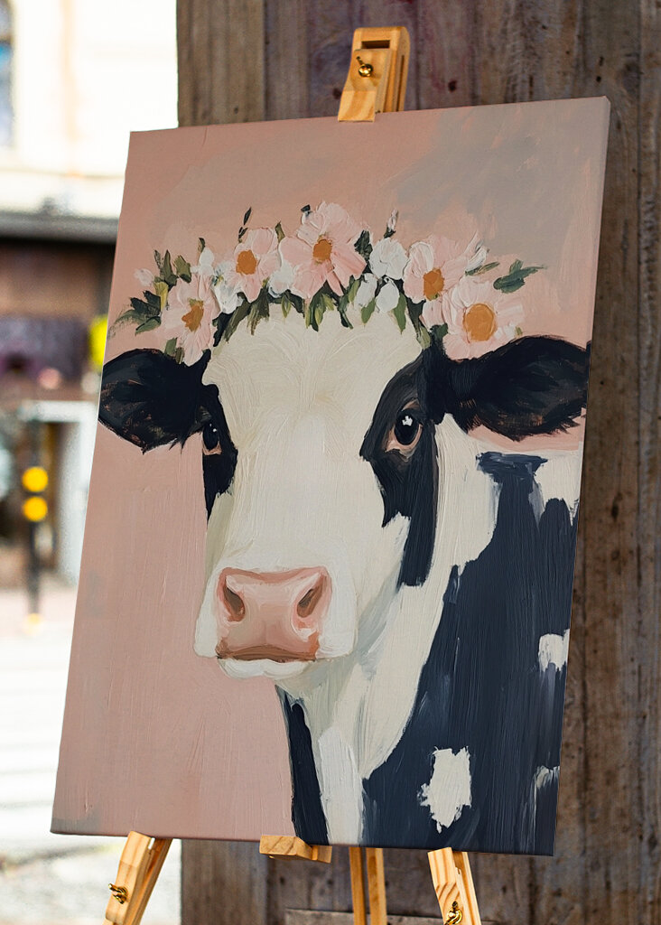 Cow meme flower drone pink