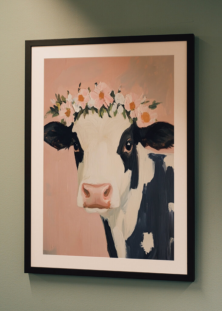 Cow meme flower drone pink