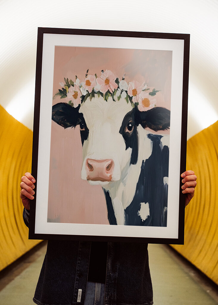 Cow meme flower drone pink