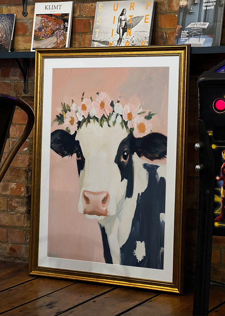 Cow meme flower drone pink