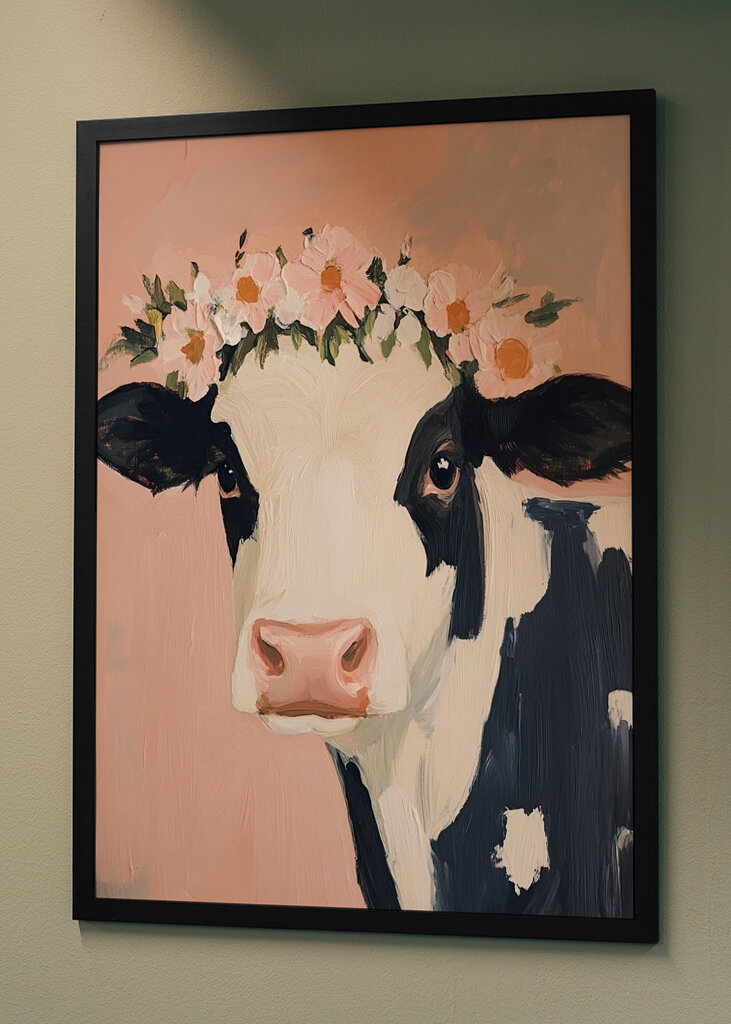 Cow meme flower drone pink