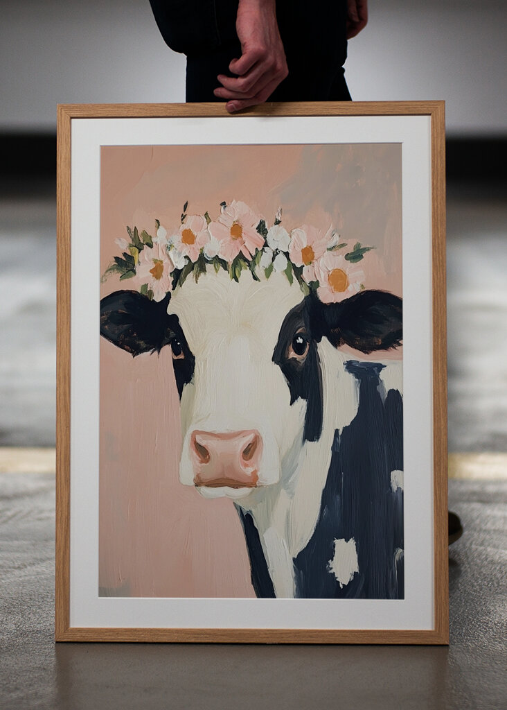 Cow meme flower drone pink