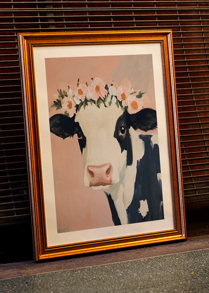 Cow meme flower drone pink