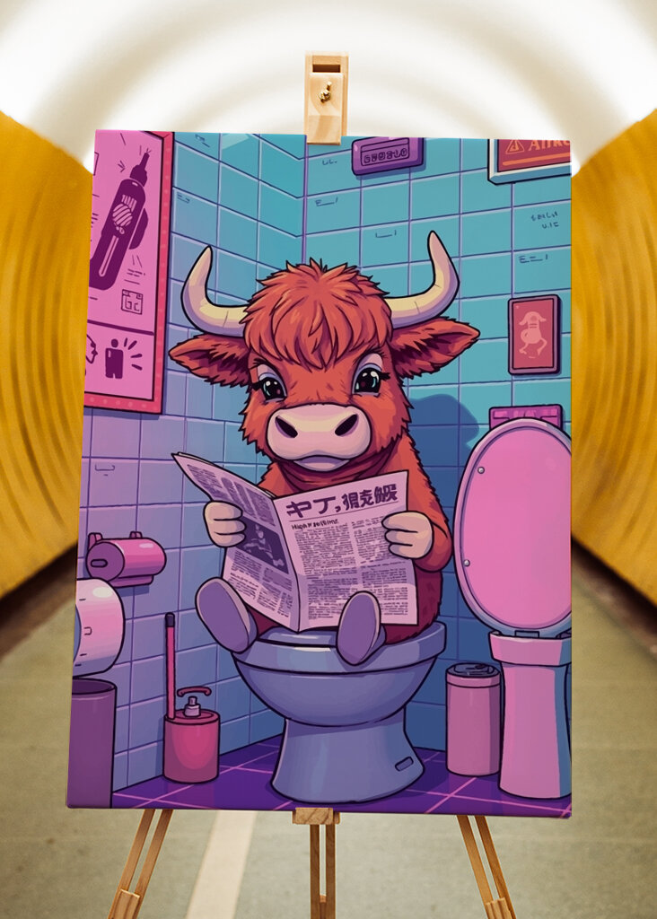Chibi Highland Cow Reading