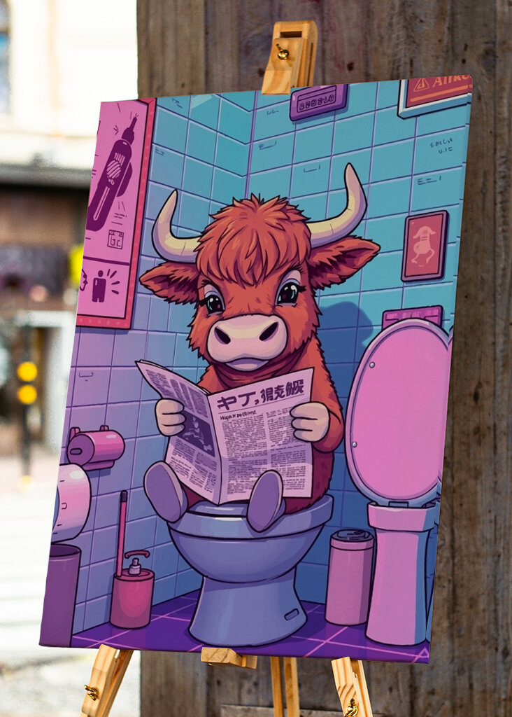 Chibi Highland Cow Reading