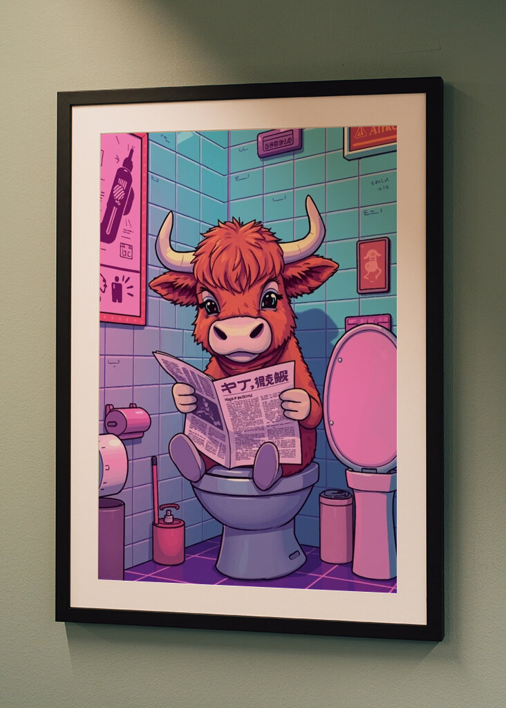 Chibi Highland Cow Reading