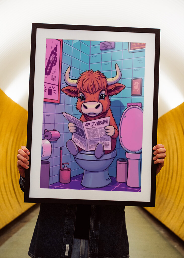 Chibi Highland Cow Reading