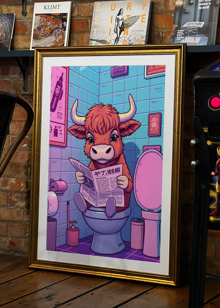 Chibi Highland Cow Reading