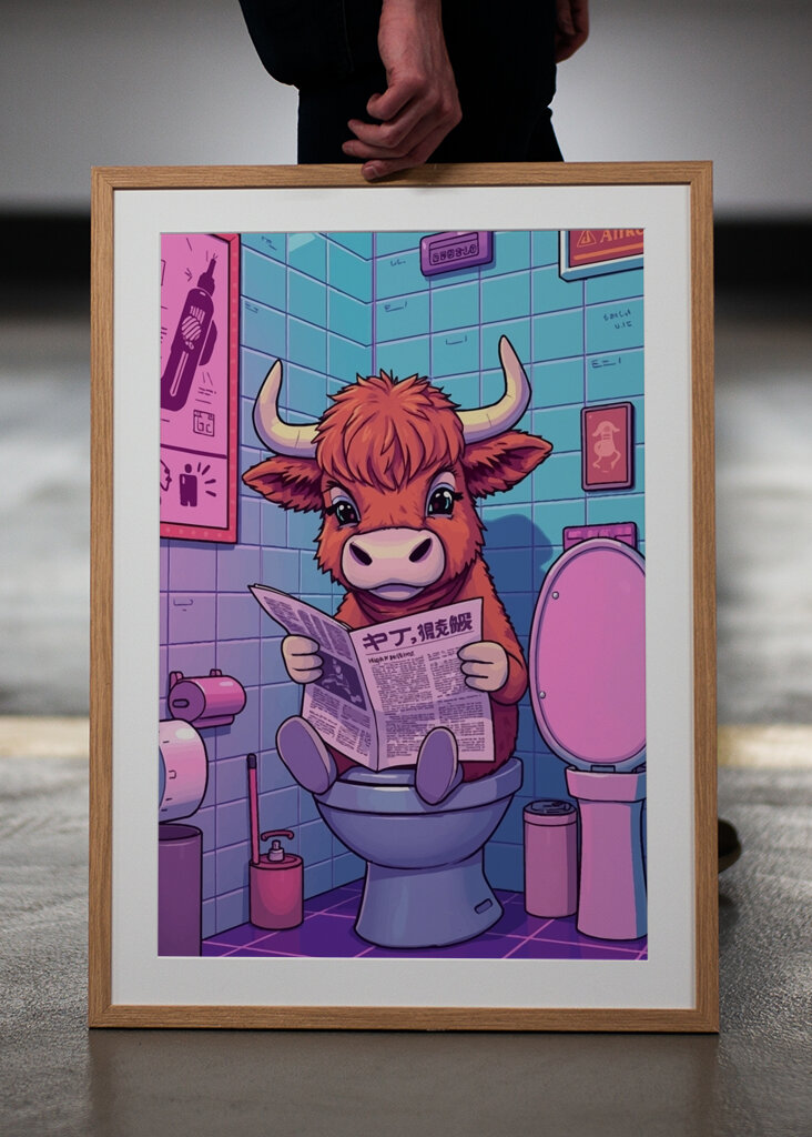 Chibi Highland Cow Reading