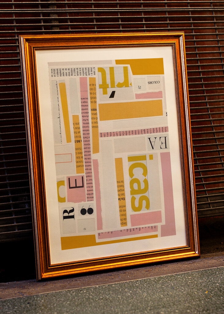 Papírová Koláž Typografie Růžová