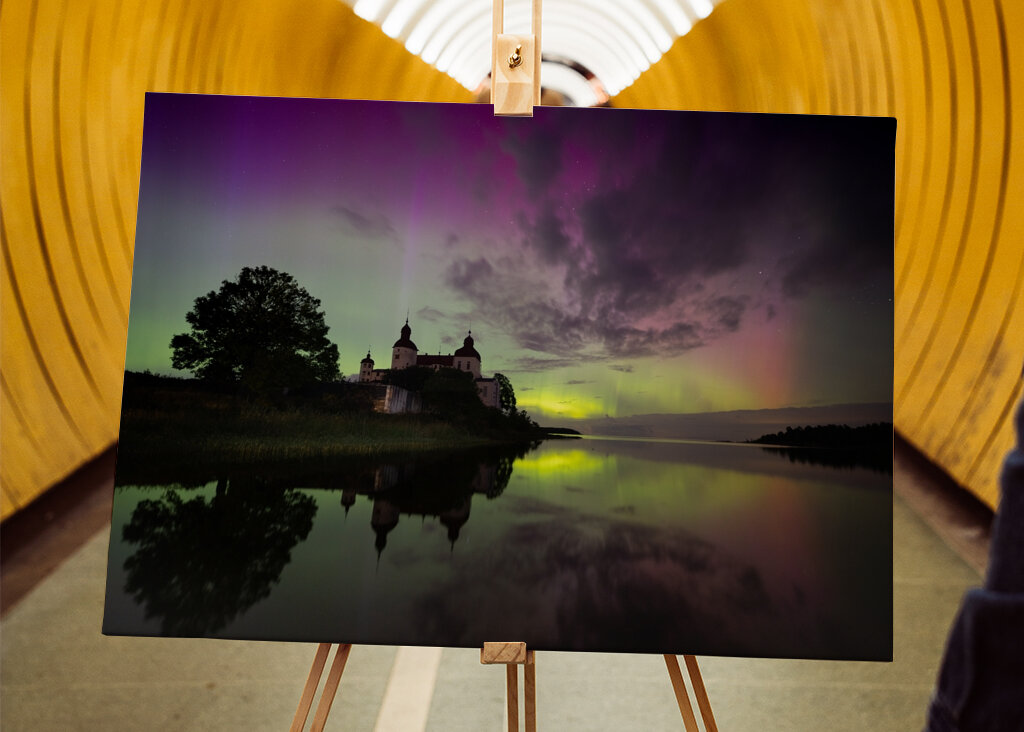 Läckön linna revontulissa