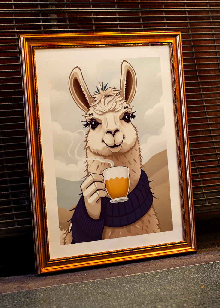 Llama Drink Coffee